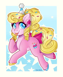 Size: 1920x2336 | Tagged: safe, artist:sk-ree, oc, oc only, oc:sugar sprinkles, earth pony, pony, female, mare, party horn, solo