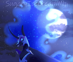 Size: 1280x1079 | Tagged: safe, artist:sugaryicecreammlp, nightmare moon, alicorn, pony, g4, fangs, female, full moon, moon, night, night sky, sky, solo