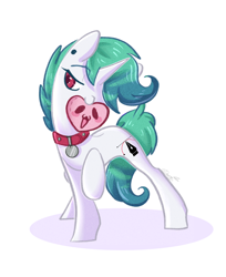 Size: 1806x2208 | Tagged: safe, artist:damayantiarts, oc, oc only, pony, unicorn, collar, ear piercing, hair over one eye, heart, horn, piercing, raised hoof, simple background, solo, unicorn oc, white background