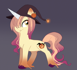 Size: 2771x2534 | Tagged: safe, artist:spookyle, oc, oc only, oc:blair, pony, unicorn, female, gray background, hat, high res, mare, simple background, solo, witch hat