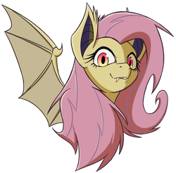 Size: 1145x1125 | Tagged: safe, artist:ikarooz, fluttershy, bat pony, pony, g4, bat ponified, bat wings, bust, fangs, female, flutterbat, looking at you, mare, portrait, race swap, red eyes, simple background, solo, spread wings, three quarter view, transparent background, wings