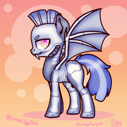 Size: 1102x1099 | Tagged: safe, artist:smokijaybirb, oc, oc:icarus the lunar guard, bat pony, bat pony oc, bat wings, bone, clothes, costume, fangs, gift art, halloween, halloween 2021, halloween costume, heart eyes, looking at you, male, muttonchops, nightmare night, nightmare night 2021, nightmare night costume, skeleton, skeleton costume, slit pupils, spread wings, stallion, tail, two toned mane, two toned tail, wingding eyes, wings