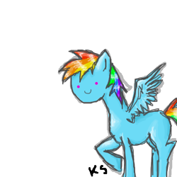 Size: 500x500 | Tagged: safe, artist:askpinkiepieandfriends, rainbow dash, pegasus, pony, g4, female, mare, missing cutie mark, raised hoof, smiley face, smiling, solo