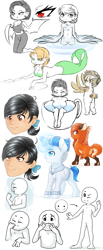 Size: 1983x4818 | Tagged: safe, artist:schokocream, oc, oc only, human, mermaid, pony, bust, female, glowing, glowing horn, horn, schokocream, sketch, sketch dump, smiling