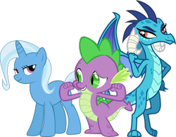 Size: 1280x995 | Tagged: safe, artist:davidsfire, artist:memnoch, artist:uxyd, princess ember, spike, trixie, dragon, pony, unicorn, g4, female, male, ship:emberspike, shipping, simple background, spike gets all the mares, spixie, straight, transparent background, trio