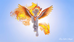 Size: 3437x1963 | Tagged: safe, artist:soft_angel, edit, edited screencap, screencap, daybreaker, alicorn, pony, g4, g5, my little pony: a new generation, armor, colored hooves, eyes closed, female, fire, flying, frown, g4 to g5, generation leap, gold hooves, helmet, high res, hooves, horn, jewelry, mare, regalia, sky, solo, spread wings, sun, wings