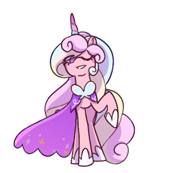 Size: 532x531 | Tagged: safe, artist:extrasentientrat, pony, unicorn, cloak, clothes, cookie run, cream unicorn cookie, crossover, curly hair, doodle, femboy, lowres, male, multicolored hair, one eye closed, pastel, pastel colors, pink coat, poofy hair, purple eyes, simple background, solo, stallion, white background, wink