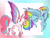 Size: 2268x1701 | Tagged: safe, artist:sallybatbridge, rainbow dash, zipp storm, pegasus, pony, g5, my little pony: a new generation, counterparts, duo, female, flying, looking at each other, mare, signature, smiling