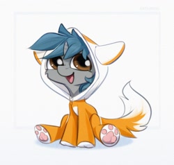 Size: 2082x1981 | Tagged: safe, artist:mithriss, oc, oc only, pony, unicorn, clothes, fox costume, happy, hoodie, open mouth, smiling, solo