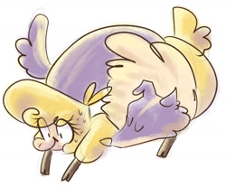 Size: 1280x1059 | Tagged: safe, artist:kathomu, paprika (tfh), alpaca, dog, them's fightin' herds, cloven hooves, community related, cute, doodle, duo, female, lying down, lying on top of someone, nervous, pastel, sheep dog, simple background, sleeping, sweat, white background