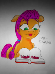 Size: 1024x1366 | Tagged: safe, artist:gafelpoez, sunny starscout, earth pony, pony, g5, my little pony: a new generation, spoiler:g5, spoiler:my little pony: a new generation, book, reading, solo