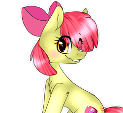 Size: 2561x2341 | Tagged: safe, artist:katzishiki, apple bloom, earth pony, pony, g4, blushing, female, filly, high res, simple background, smiling, solo, transparent background