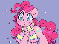 Size: 4000x3000 | Tagged: safe, artist:bunxl, pinkie pie, earth pony, pony, g4, clothes, scarf, snow, snowfall, solo