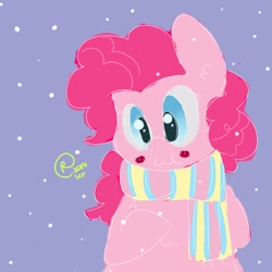 Size: 960x960 | Tagged: safe, artist:bunxl, pinkie pie, earth pony, pony, g4, 2014, clothes, scarf, snow, snowfall, solo