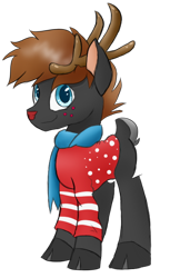 Size: 386x594 | Tagged: safe, artist:tragedy-kaz, oc, oc only, deer, reindeer, antlers, clothes, red nose, scarf, simple background, smiling, transparent background