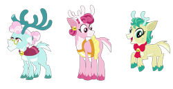 Size: 1155x596 | Tagged: safe, artist:tragedy-kaz, alice the reindeer, aurora the reindeer, bori the reindeer, deer, reindeer, g4, antlers, base used, female, glasses, looking back, simple background, smiling, the gift givers, transparent background