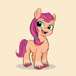 Size: 768x768 | Tagged: safe, artist:sketchy-pones, sunny starscout, earth pony, pony, g5, my little pony: a new generation, cute, female, filly, filly sunny starscout, simple background, smiling, solo, sunnybetes, younger