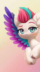 Size: 1800x3200 | Tagged: safe, artist:symbianl, zipp storm, pegasus, pony, g5, my little pony: a new generation, adorazipp, cute, female, looking at you, mare, smiling, solo, spread wings, wings