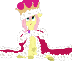 Size: 2130x1800 | Tagged: safe, artist:eveeka, fluttershy, pegasus, pony, g4, crown, cute, jewelry, open mouth, queen, queen fluttershy, regalia, simple background, smiling, solo, transparent background