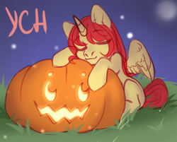 Size: 1401x1128 | Tagged: safe, artist:nika-rain, oc, oc only, pony, any gender, any race, auction, auction open, pumpkin, sketch, solo, ych sketch