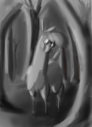 Size: 1467x2041 | Tagged: safe, artist:hitsuji, paprika (tfh), them's fightin' herds, community related, monochrome, ominous, solo, tree