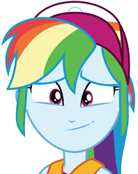 Size: 5805x7331 | Tagged: safe, artist:wissle, rainbow dash, equestria girls, equestria girls specials, g4, my little pony equestria girls: better together, my little pony equestria girls: spring breakdown, absurd resolution, bare shoulders, cap, cute, dashabetes, emotional, feels, female, gentle smile, happy, hat, head only, lifejacket, simple background, smiling, solo, transparent background, vector