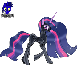 Size: 4154x3840 | Tagged: safe, alternate version, artist:damlanil, twilight sparkle, alicorn, pony, g4, the last problem, bdsm, blushing, bondage, bondage mask, boots, bound wings, catsuit, clothes, collar, corset, ethereal mane, female, gag, galaxy mane, gimp suit, high heels, hood, horn, latex, latex boots, latex suit, looking at you, mare, muzzle gag, older, older twilight, older twilight sparkle (alicorn), princess twilight 2.0, rubber, rubber suit, shiny, shiny mane, shoes, show accurate, simple background, socks, solo, thigh highs, transparent background, twilight sparkle (alicorn), vector, wings