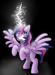 Size: 2033x2766 | Tagged: safe, artist:doodledonutart, twilight sparkle, alicorn, pony, g4, bipedal, female, gritted teeth, high res, lightning, magic, ponytober, solo, spell, twilight sparkle (alicorn)