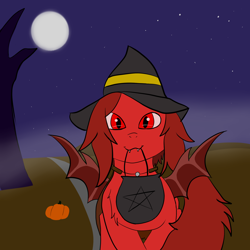 Size: 2000x2000 | Tagged: safe, artist:scarlet3yes, oc, oc only, oc:scarlet night, bat pony, pony, clothes, costume, halloween, hat, high res, holiday, inktober, nightmare night, solo, witch hat