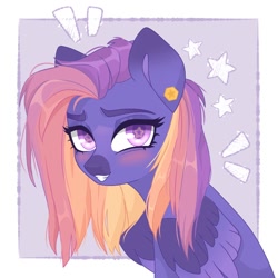 Size: 750x750 | Tagged: safe, artist:cosmicblaze_, oc, oc only, oc:cosmic blaze, pegasus, pony, blushing, ear piercing, earring, jewelry, looking at you, piercing, smiling, solo