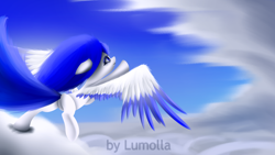 Size: 1920x1080 | Tagged: safe, artist:lumolla, oc, oc only, pegasus, pony, cloud, solo, spread wings, wings