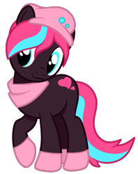 Size: 712x898 | Tagged: safe, artist:tuft~, oc, oc only, oc:tuft, earth pony, pony, :3, clothes, coat markings, cutie mark, hat, head tilt, heart, male, ponified, raised hoof, scarf, simple background, smiling, socks (coat markings), solo, stallion, transparent background