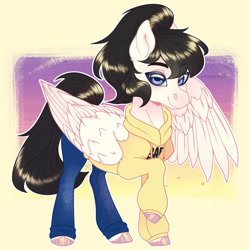 Size: 900x900 | Tagged: safe, artist:sadelinav, oc, oc only, pegasus, pony, clothes, female, hoodie, mare, pants, solo