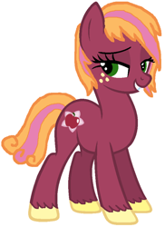 Size: 528x724 | Tagged: safe, artist:matbenetti17, oc, oc only, oc:apple bouquet, earth pony, pony, base used, earth pony oc, female, freckles, lidded eyes, mare, offspring, parent:big macintosh, parent:cheerilee, parents:cheerimac, simple background, smiling, solo, white background
