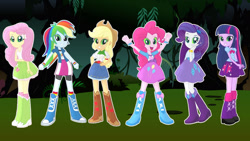 Size: 1280x720 | Tagged: safe, artist:3d4d, applejack, fluttershy, pinkie pie, rainbow dash, rarity, twilight sparkle, changeling, equestria girls, g4, to where and back again, disguise, disguised changeling, equestria girls interpretation, fake applejack, fake fluttershy, fake pinkie, fake rainbow dash, fake rarity, fake twilight, humane five, humane six, scene interpretation, twilight sparkle (alicorn)