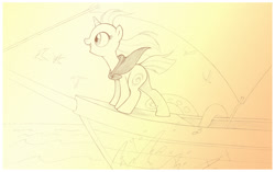 Size: 1067x668 | Tagged: safe, artist:sherwoodwhisper, oc, oc only, oc:eri, pony, unicorn, cape, clothes, cute, female, filly, inktober, inktober 2021, monochrome, sail, ship, solo, tentacles