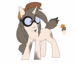 Size: 3500x3000 | Tagged: safe, artist:lockheart, oc, oc only, oc:tinker troubles, pony, unicorn, baseball cap, butt freckles, cap, female, freckles, goggles, hat, high res, mare, simple background, solo, white background