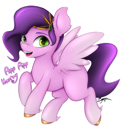 Size: 1951x2040 | Tagged: safe, artist:zyncrus, pipp petals, pegasus, pony, g5, my little pony: a new generation, spoiler:my little pony: a new generation, adorapipp, colored pupils, cute, ear fluff, female, jewelry, looking at you, mare, open mouth, open smile, pipp pipp hooray, simple background, smiling, smiling at you, solo, spread wings, tiara, transparent background, wings