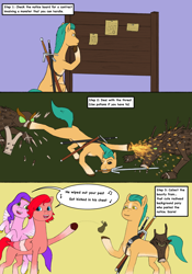 Size: 1668x2388 | Tagged: safe, artist:simonsartbookservice, hitch trailblazer, pipp petals, windy, earth pony, pegasus, pony, timber wolf, g5, my little pony: a new generation, spoiler:my little pony: a new generation, background pony, comic, female, male, mare, singing, stallion, sword, the witcher, weapon, witcher