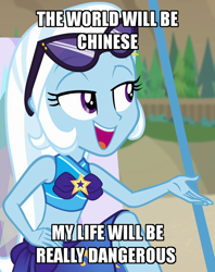 Size: 808x1018 | Tagged: safe, edit, edited screencap, screencap, trixie, human, equestria girls, equestria girls specials, g4, my little pony equestria girls: better together, my little pony equestria girls: forgotten friendship, bikini, caption, clothes, female, image macro, midriff, open mouth, sarong, solo, sunglasses, swimsuit, text