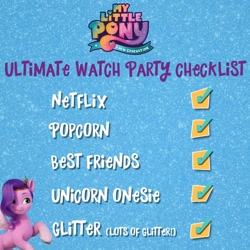 Size: 1080x1080 | Tagged: safe, pipp petals, pegasus, pony, g5, my little pony: a new generation, official, spoiler:my little pony: a new generation, facebook, female, glitter, mare, netflix, solo, watch party