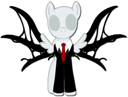 Size: 2820x2127 | Tagged: safe, artist:telasra, pony, clothes, high res, male, necktie, simple background, slenderman, slenderpony, solo, spread wings, stallion, suit, tentacles, transparent background, wings
