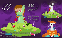 Size: 5592x3522 | Tagged: safe, artist:samsailz, oc, pony, any gender, any species, candy, candy corn, commission, food, halloween, holiday, knife, lollipop, peppermint, pumpkin, ych example, your character here