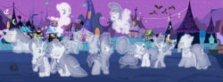 Size: 9279x3431 | Tagged: safe, artist:andoanimalia, artist:mlp-silver-quill, artist:pink1ejack, artist:sketchmcreations, artist:timeimpact, bell tolls, dj pon-3, doctor whooves, merry, octavia melody, queen cleopatrot, rainbow swoop, rarity, snowfall frost, spectrum, starlight glimmer, thorhelm hammerflank, time turner, vinyl scratch, bat, ghost, pony, spider, undead, g4, casper the friendly ghost, egyptian, egyptian headdress, egyptian pony, knight, knightly pony, night, nightmare night, ponyville, unnamed character, unnamed pony