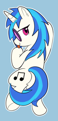Size: 697x1453 | Tagged: safe, artist:icey, dj pon-3, vinyl scratch, pony, unicorn, g4, backwards cutie mark, body pillow, body pillow design, butt, looking at you, looking back, lying down, plot, prone, simple background, solo, tongue out
