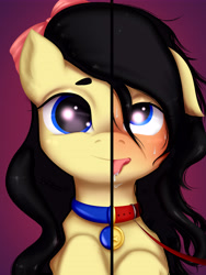 Size: 6300x8400 | Tagged: safe, artist:ottava, oc, oc only, oc:ottava, earth pony, pony, ahegao, bdsm, blushing, bow, collar, drool, eyes rolling back, floppy ears, hair bow, jewelry, leash, messy mane, pendant, pet play, pet tag, smiling, solo, sweat, sweatdrops, tongue out, two sides