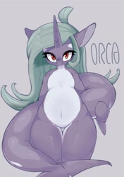 Size: 1443x2048 | Tagged: safe, artist:91o42, oc, oc only, oc:orca, orca, orca pony, original species, belly button, featureless crotch, looking at you, simple background, solo