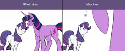 Size: 1920x792 | Tagged: safe, artist:tsetsera, rarity, twilight sparkle, alicorn, pony, unicorn, g4, female, giant pony, giantess, height difference, lesbian, looking at each other, macro, mare, offscreen character, ship:rarilight, shipping, size difference, twilight sparkle (alicorn)
