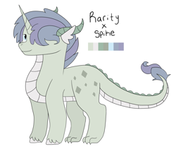Size: 1897x1598 | Tagged: safe, artist:lazyy-llama, oc, oc only, oc:emerald, dracony, hybrid, pony, unicorn, hair over one eye, horns, interspecies offspring, male, offspring, parent:rarity, parent:spike, parents:sparity, simple background, solo, white background