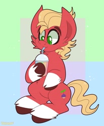 Size: 1647x1997 | Tagged: safe, artist:saveraedae, sprout cloverleaf, earth pony, pony, g5, my little pony: a new generation, cheek fluff, cute, drink, drinking, happy, male, shoulder fluff, smoothie, solo, sproutbetes, stallion, straw